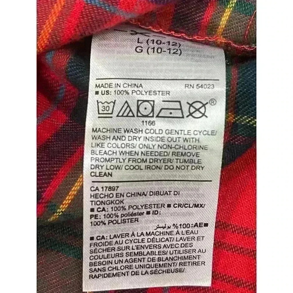 Old Navy Kid's Holiday Red Tartan Pajama Top SIZE-L (10-12) - Picture 4 of 5